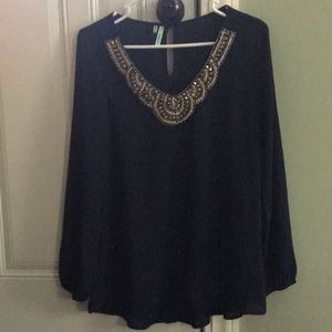 Navy blouse w/design